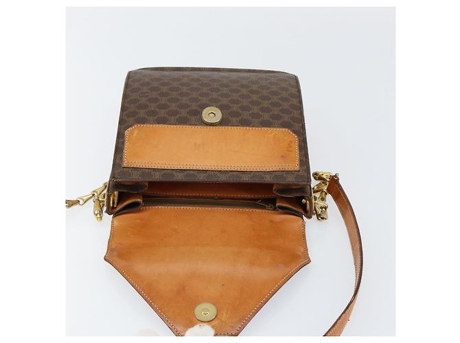 Céline Borsa a Spalla in Tela Macadam CELINE in Pelle PVC Marrone Oro Auth 154706 D'oro - vista 16
