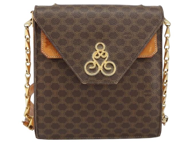 Céline Borsa a Spalla in Tela Macadam CELINE in Pelle PVC Marrone Oro Auth 154706 D'oro - vista 2