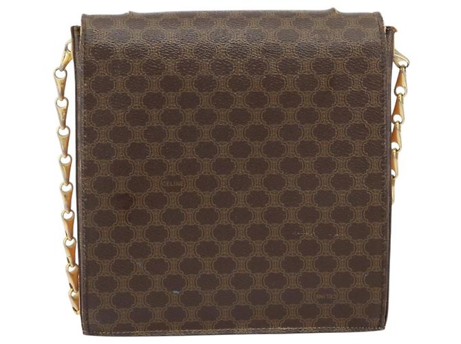 Céline Borsa a Spalla in Tela Macadam CELINE in Pelle PVC Marrone Oro Auth 154706 D'oro - vista 3