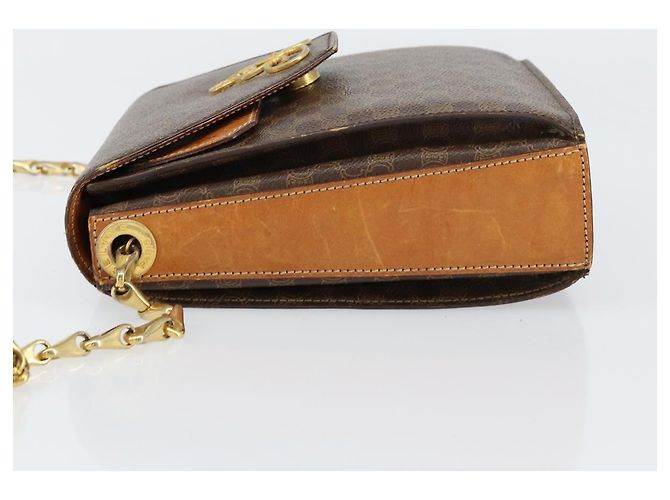 Céline Borsa a Spalla in Tela Macadam CELINE in Pelle PVC Marrone Oro Auth 154706 D'oro - vista 5