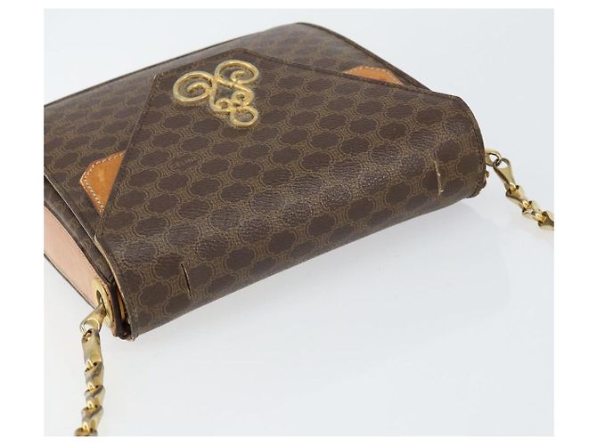 Céline Borsa a Spalla in Tela Macadam CELINE in Pelle PVC Marrone Oro Auth 154706 D'oro - vista 6