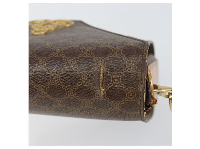 Céline Borsa a Spalla in Tela Macadam CELINE in Pelle PVC Marrone Oro Auth 154706 D'oro - vista 7