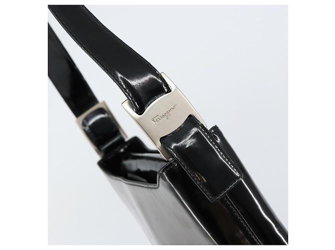 Borsa a Spalla Vala Smalto Nero Argento Salvatore Ferragamo Auth bs31356 - vista 14