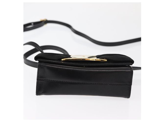 Borsa a Spalla Vala in Pelle Nera e Oro Salvatore Ferragamo Auth ka135 Nero D'oro - vista 5