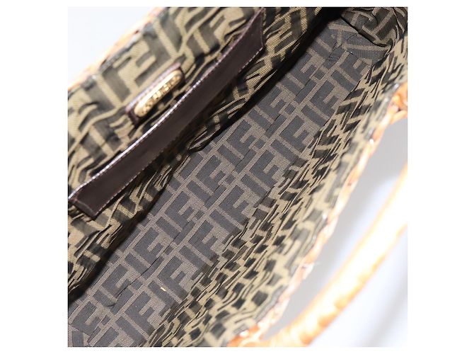 Borsa a Mano FENDI Rattan Marrone Oro Auth ka098 D'oro - vista 11
