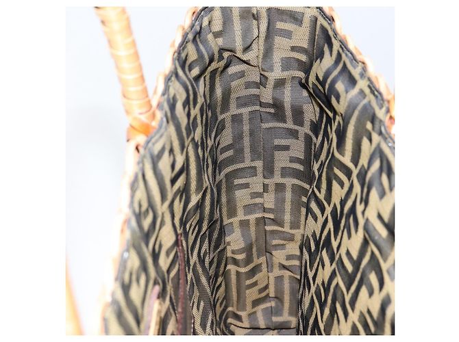 Borsa a Mano FENDI Rattan Marrone Oro Auth ka098 D'oro - vista 19