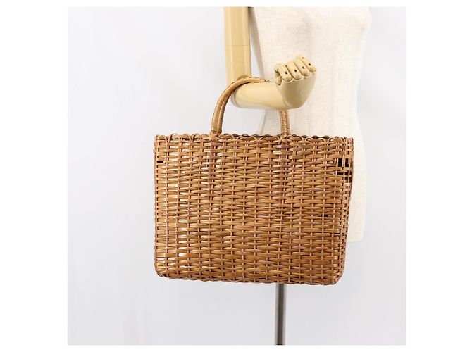 Borsa a Mano FENDI Rattan Marrone Oro Auth ka098 D'oro - vista 22