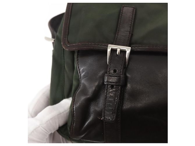 Bolso de Hombro PRADA de Nylon Cuero Caqui Plata Auténtico bs31146 - vista 10