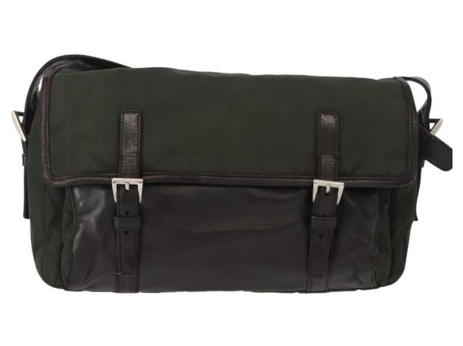 Bolso de Hombro PRADA de Nylon Cuero Caqui Plata Auténtico bs31146 - vista 13