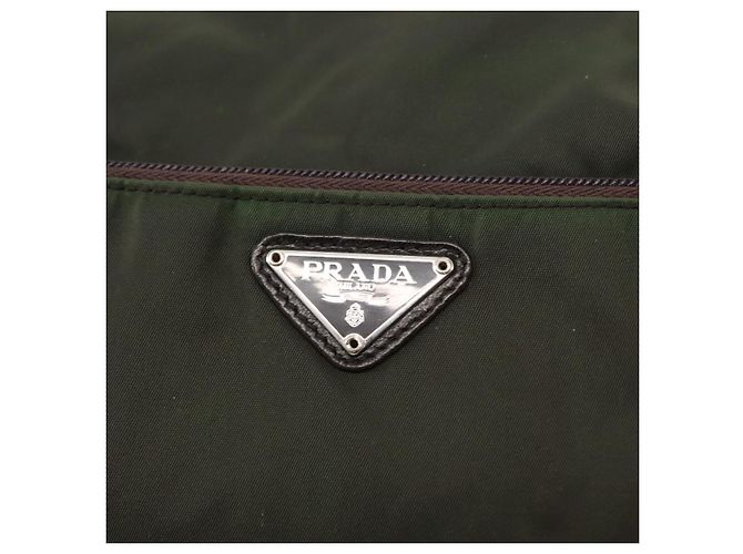 Bolso de Hombro PRADA de Nylon Cuero Caqui Plata Auténtico bs31146 - vista 18