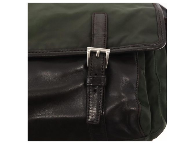 Bolso de Hombro PRADA de Nylon Cuero Caqui Plata Auténtico bs31146 - vista 19