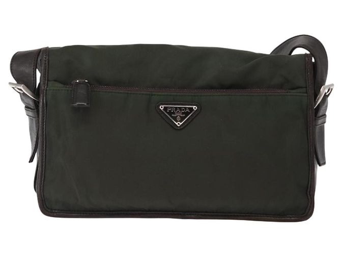 Bolso de Hombro PRADA de Nylon Cuero Caqui Plata Auténtico bs31146 - vista 2
