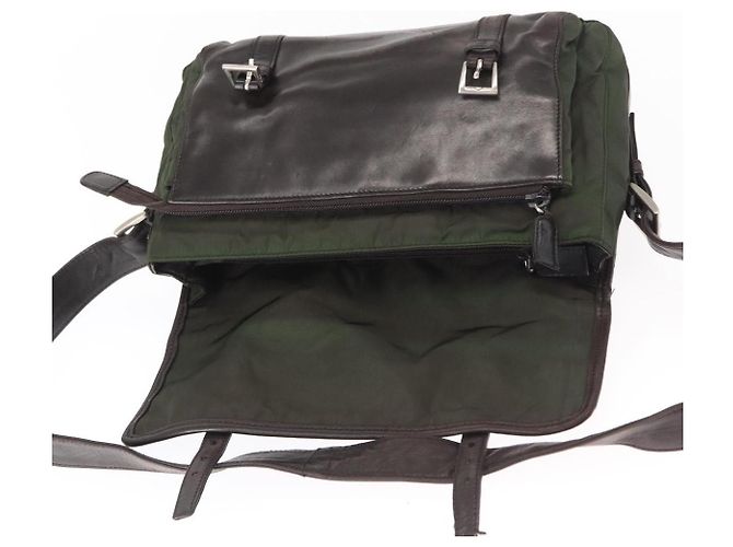 Bolso de Hombro PRADA de Nylon Cuero Caqui Plata Auténtico bs31146 - vista 20