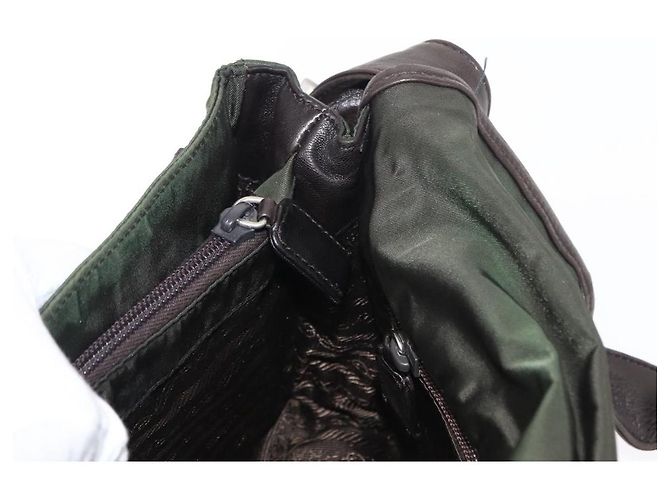 Bolso de Hombro PRADA de Nylon Cuero Caqui Plata Auténtico bs31146 - vista 23