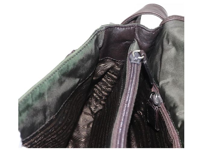 Bolso de Hombro PRADA de Nylon Cuero Caqui Plata Auténtico bs31146 - vista 25