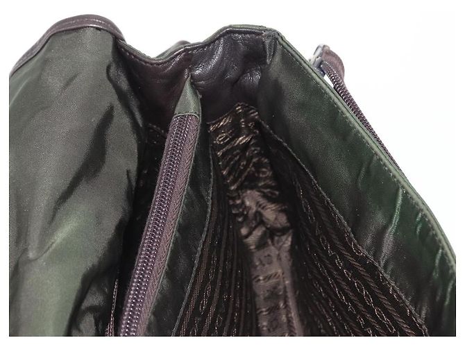 Bolso de Hombro PRADA de Nylon Cuero Caqui Plata Auténtico bs31146 - vista 26