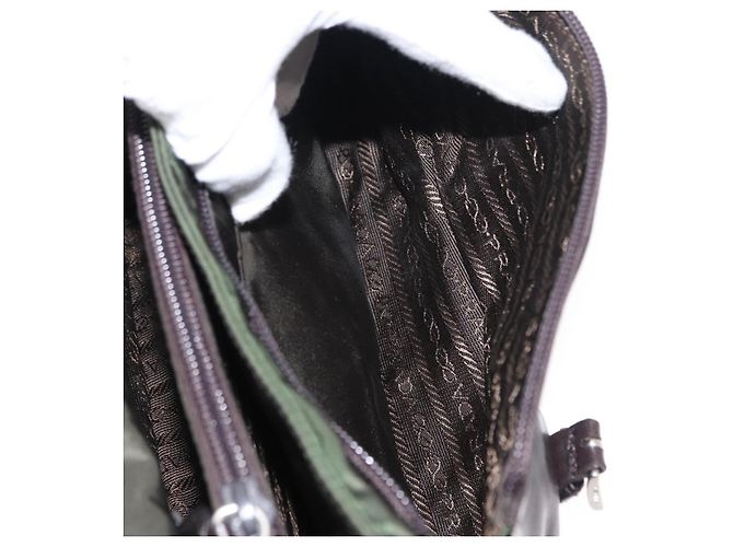 Bolso de Hombro PRADA de Nylon Cuero Caqui Plata Auténtico bs31146 - vista 27