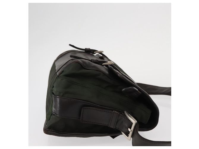 Bolso de Hombro PRADA de Nylon Cuero Caqui Plata Auténtico bs31146 - vista 3