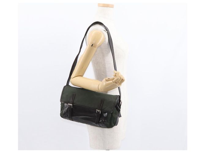 Bolso de Hombro PRADA de Nylon Cuero Caqui Plata Auténtico bs31146 - vista 30