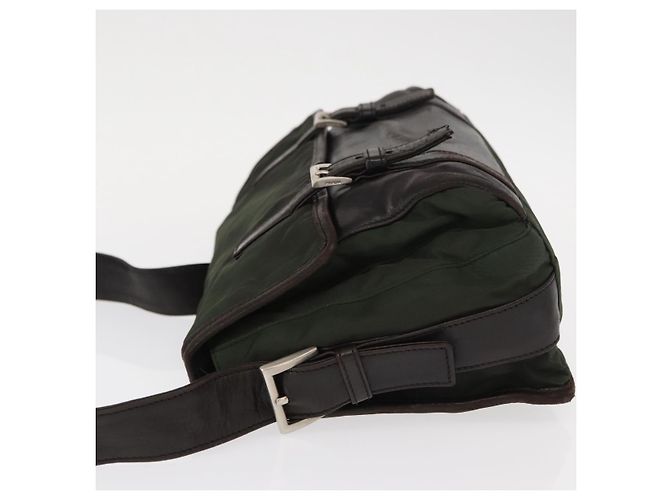Bolso de Hombro PRADA de Nylon Cuero Caqui Plata Auténtico bs31146 - vista 4