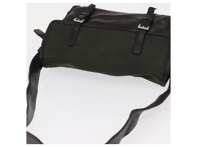 Bolso de Hombro PRADA de Nylon Cuero Caqui Plata Auténtico bs31146 - vista 6