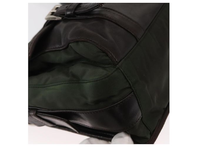 Bolso de Hombro PRADA de Nylon Cuero Caqui Plata Auténtico bs31146 - vista 8