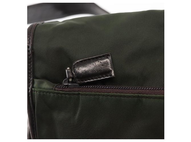 Bolso de Hombro PRADA de Nylon Cuero Caqui Plata Auténtico bs31146 - vista 9