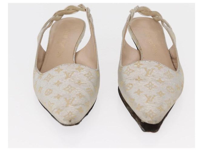 LOUIS VUITTON Schuhe Leder Canvas 2 Set Silber Weiß LV Auth th6500 - Ansicht 8