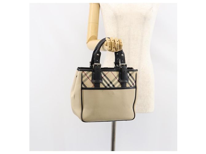 Burberry Nova Check Handtasche aus Canvas Beige Silber Authentisch bs30646 - vue 24