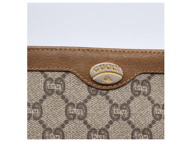 Borsa a Spalla GUCCI GG Plus Supreme in Pelle PVC Beige Oro Auth 150999 D'oro - vista 14