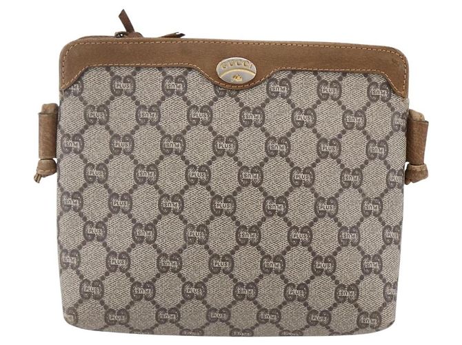 Borsa a Spalla GUCCI GG Plus Supreme in Pelle PVC Beige Oro Auth 150999 D'oro - vista 2