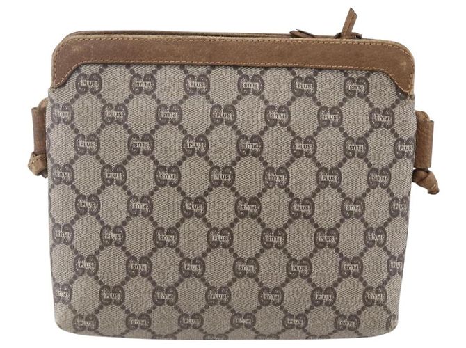 Borsa a Spalla GUCCI GG Plus Supreme in Pelle PVC Beige Oro Auth 150999 D'oro - vista 3