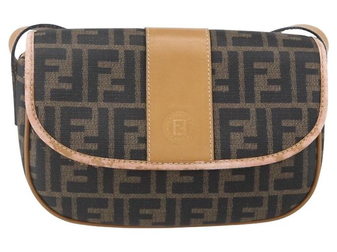 Borsa a Spalla in Tela Zucca FENDI PVC Nero Marrone Oro Auth ti3485 D'oro - vista 13