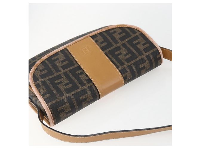 Borsa a Spalla in Tela Zucca FENDI PVC Nero Marrone Oro Auth ti3485 D'oro - vista 6