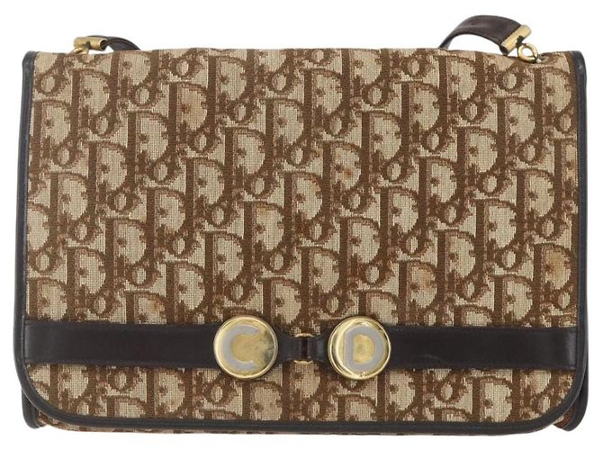 Borsa a Spalla in Tela Trotter Christian Dior Beige Oro Auth 157805 D'oro - vista 13