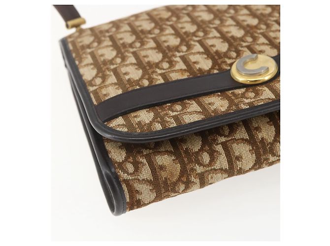 Borsa a Spalla in Tela Trotter Christian Dior Beige Oro Auth 157805 D'oro - vista 14