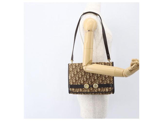 Borsa a Spalla in Tela Trotter Christian Dior Beige Oro Auth 157805 D'oro - vista 18