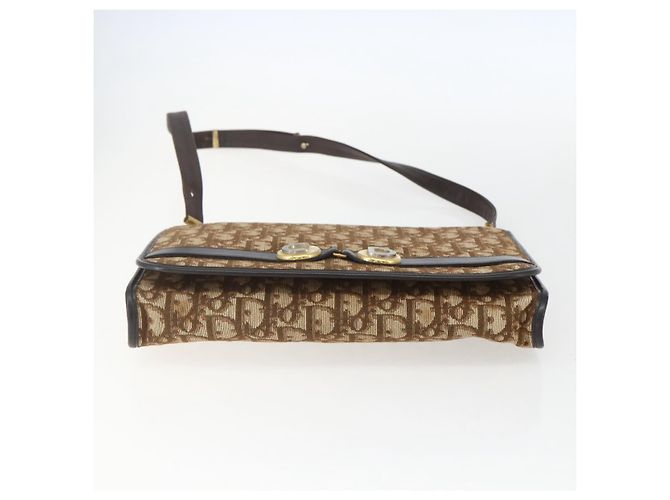 Borsa a Spalla in Tela Trotter Christian Dior Beige Oro Auth 157805 D'oro - vista 5
