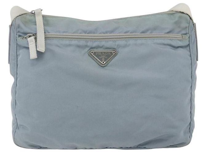 PRADA Schultertasche Nylon Hellblau Silber Authentisch 157225 - Ansicht 13