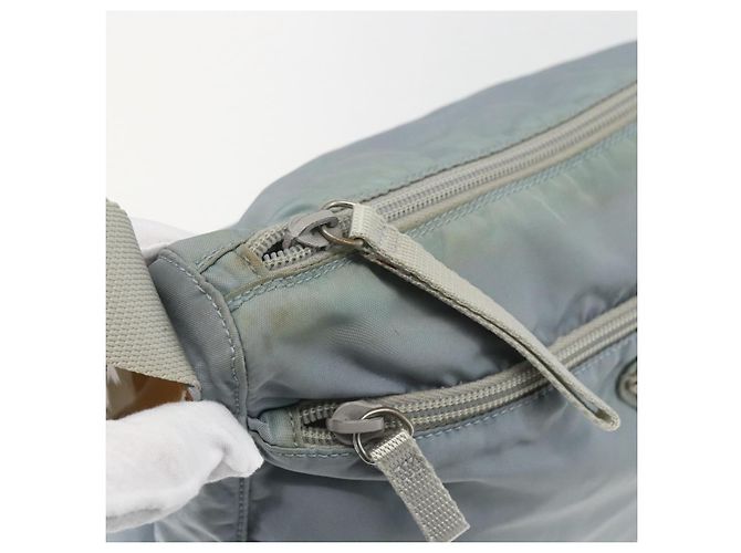 PRADA Schultertasche Nylon Hellblau Silber Authentisch 157225 - Ansicht 18