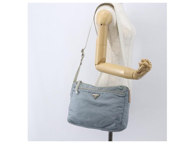 PRADA Schultertasche Nylon Hellblau Silber Authentisch 157225 - Ansicht 24