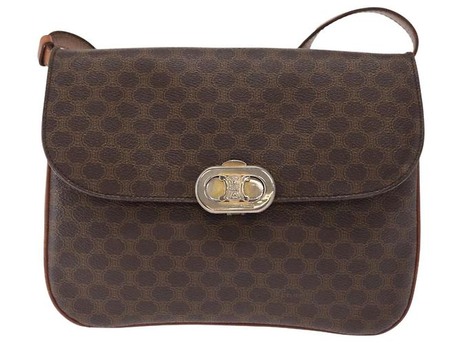 Céline Borsa a Spalla in Tela Macadam CELINE in Pelle PVC Marrone Oro Auth 156250 D'oro - vista 13