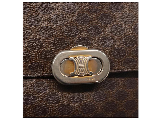 Céline Borsa a Spalla in Tela Macadam CELINE in Pelle PVC Marrone Oro Auth 156250 D'oro - vista 18