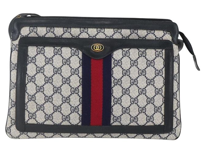 GUCCI GG Supreme Sherry Line Schultertasche PVC Rot Marine 41 02 013 Auth am9899 Marineblau - Ansicht 13