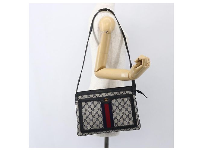GUCCI GG Supreme Sherry Line Schultertasche PVC Rot Marine 41 02 013 Auth am9899 Marineblau - Ansicht 26