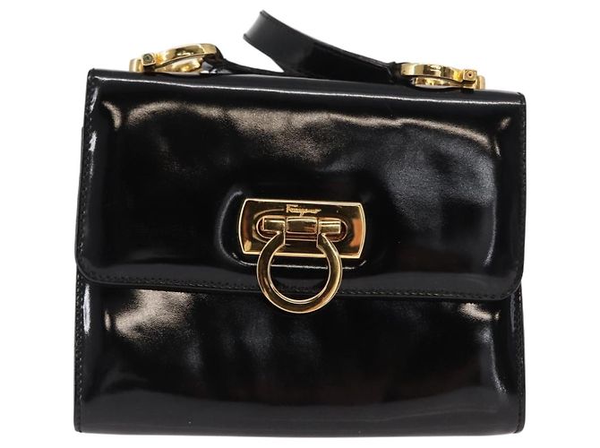 Borsa a Spalla Gancini Salvatore Ferragamo Smalto Nero Oro Auth kk580 D'oro - vista 13