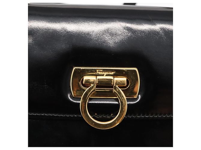 Borsa a Spalla Gancini Salvatore Ferragamo Smalto Nero Oro Auth kk580 D'oro - vista 18