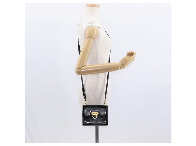 Borsa a Spalla Gancini Salvatore Ferragamo Smalto Nero Oro Auth kk580 D'oro - vista 23