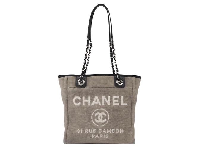 CHANEL Deauville Kette Tote Tasche aus Canvas Grau Silber CC Auth bs31505 - Ansicht 13