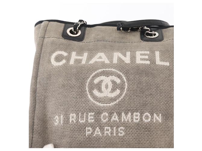 CHANEL Deauville Kette Tote Tasche aus Canvas Grau Silber CC Auth bs31505 - Ansicht 17